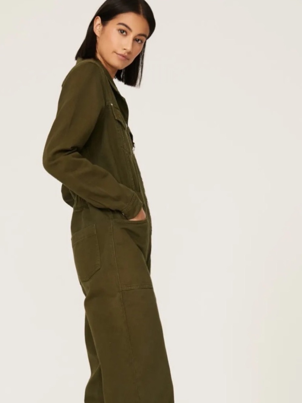The‎ Kooples Olive Green Denim Utility Jumpsuit 1 - Picture 3 of 11